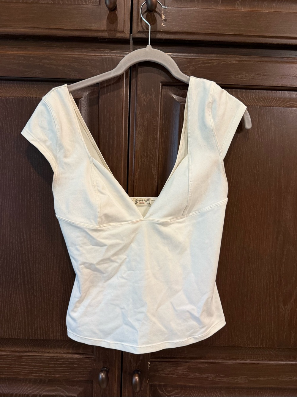 Free People White V-Neck Cap Sleeve Women's Top